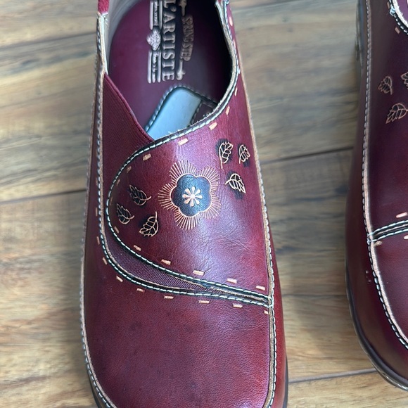 L'ATISTE Burbank Bordeux Maroon Red Leather Clogs size 8.5/39 - Picture 10 of 11